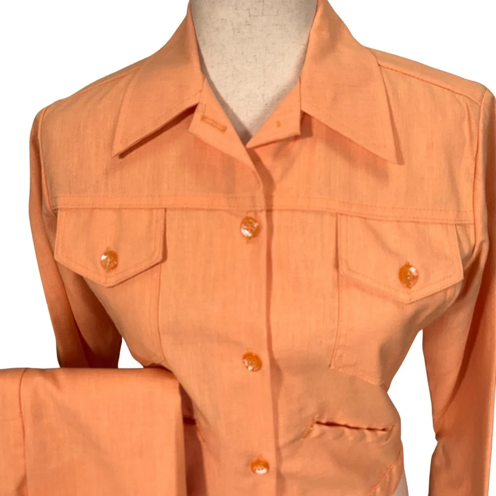 Vintage Pant Suit Women 7/8 Orange Bright Lightweight 70s Disco Summer Wide Leg‎